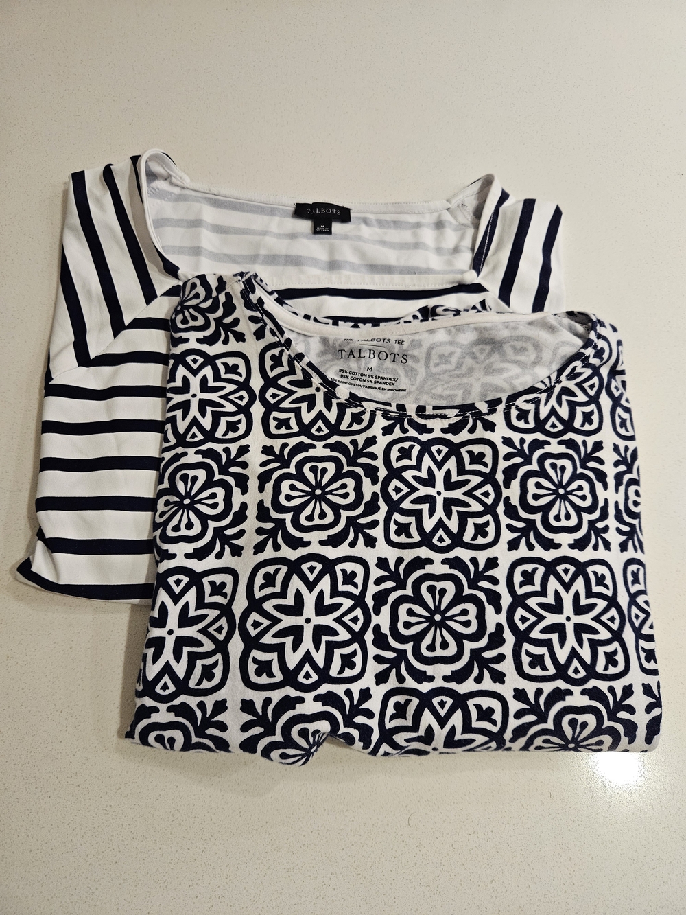 2-pack Talbots Black and White Patterned Short Sleeve Tops